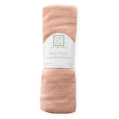 SwaddleDesigns Cotton Muslin Swaddle Blanket, Receiving Blanket for Baby Boys & Girls, Best Shower Gift, 46x46 inches, Peach Blush by SwaddleDesigns