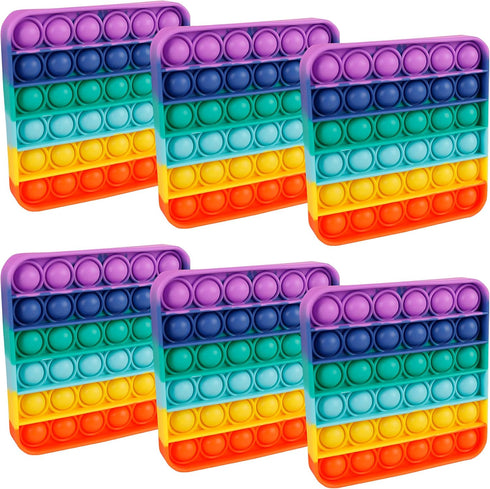 Genovega 6 Packs Fidget Toys for Boys Girls Kids, Classroom Sensory Push Bubble Aids, Rainbow Square Bulk Gifts