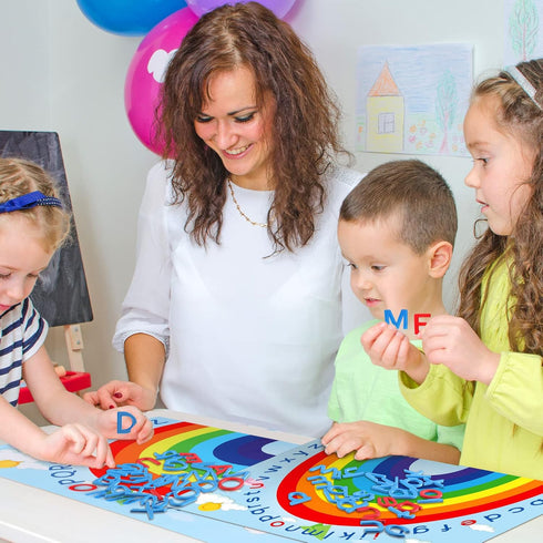 Geyee 2 Pcs Double Sided Rainbow Alphabet Arc Mats Colorful Foam Abc Letters and Arc Mats for Alphabet Recognition