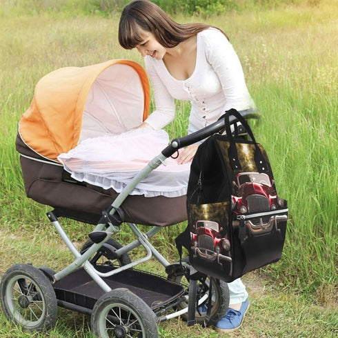 HJTRW Backpack Mummy Backpack Diaper Bag for Women Waterproof Large Nappy Bag Classic Car Nursing Bag