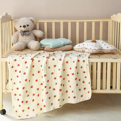 Brnabiou Ultra Soft 6-Layer Muslin 100% Cotton Baby Blanket 41"x41" Breathable Lightweight Strawberry