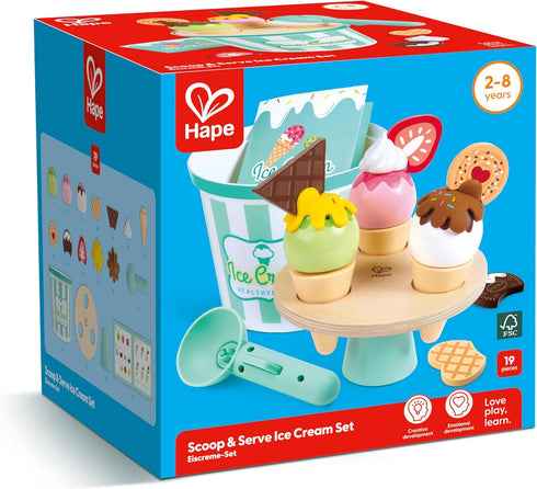Set Playset 14 2+ Hape Scoop & Serve Ice Cream Wooden Toddler with Realistic Scoop, Rotating Display, and Accessories
