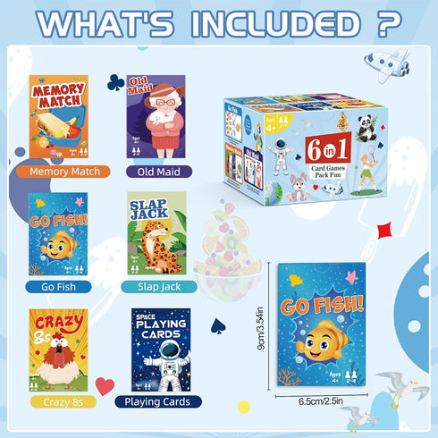 Games,6 8s,Memory Card Decks,Go Fish,Old Maid,Crazy Match,Slap Jack,Space Playing Cards,Fun Game Cards for Kids