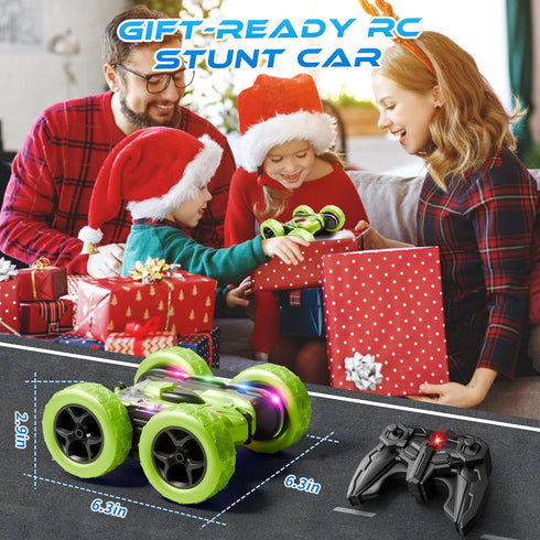 Car4WD 360 2.4GHz Ages612, Remote Control Stunt Flip DoubleSided RC Car LED Light Bar & Modular USBC Battery, OffRoad