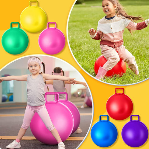 Lewtemi 6 Pcs Inflatable Hopper Ball 18 Inch Jumping Bouncing Ball with Handle and Air Pump for Kids Outdoor Games