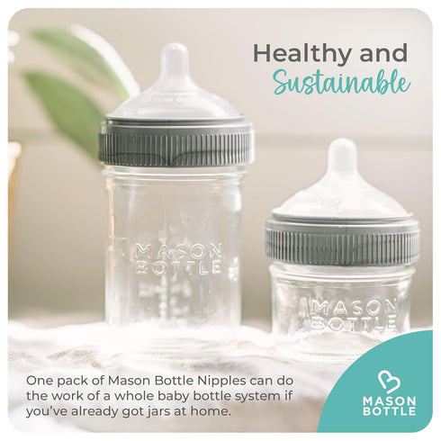 (6+ (2-Pack) Mason Bottle Flexible Flow Nipples Months) Silicone Baby Bottle Nipples, Fits Any Regular-Mouth Mason Jars
