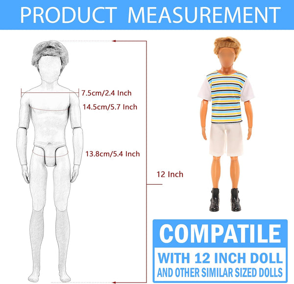 Miunana Doll Clothes & Accessories Lot - 16 Items, Classic Black Suit for Boy Doll, 4 PCS Casual Wear, 5 PCS Pants, 3