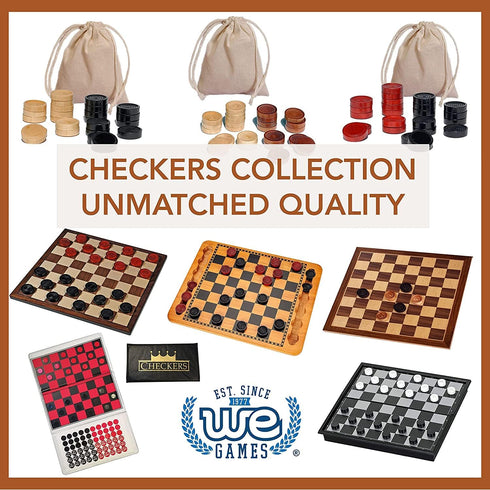 WE Games Checkers Pieces Only - Wooden Checker Board Game Pieces, 24 Stackable Black and Red Player Pieces