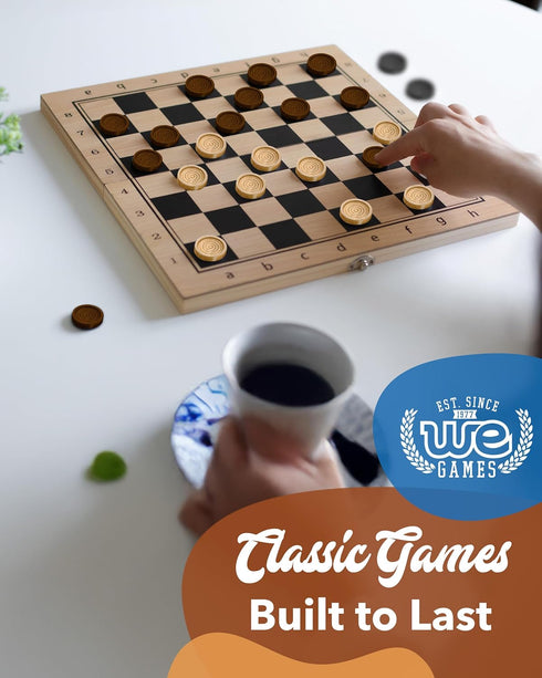 WE Games Wooden Checkers Pieces Only (1.06 inch), 24 Brown and Natural Stained with Storage Bag