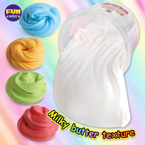 4 LB Milky Butter Slime Bucket Gift for Girls, FunKidz 64 FL OZ Soft White Scented Slime Kit with 29 Add-Ins for Kids