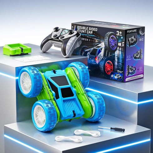 360 4WD 3+ Remote Control Car, Flips Rotating RC Stunt Car with USB-C Charge Modular Battery, RC Cars with LED Lights