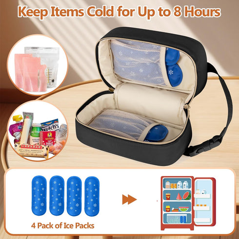 4 Packs Damero Breastmilk Cooler Bag with Ice -Breastmilk Cooler Travel Bag Organizer with Detachable Buckle Handle