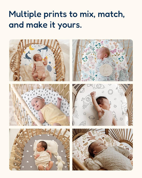 2 Pack Bassinet Fitted Sheets Compatible with SNOO Happiest Baby Oval Bassinet - Buttery Soft, Silky Comfort, Premium