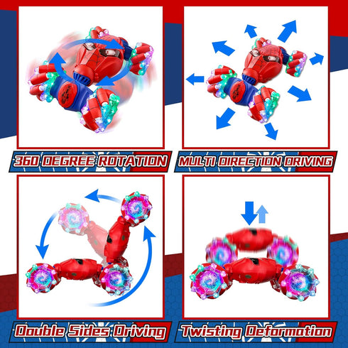 S-pider RC Gesture Sensing Stunt Car Toys for Boys 4-12 Years Old, Drift Hand Control Cars with Light & Music, 360°