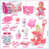 Set 12" 17pcs 3 4 5 6 7 Golray Girl Baby Doll Stroller Toy with Baby Doll & Baby Doll Accessories