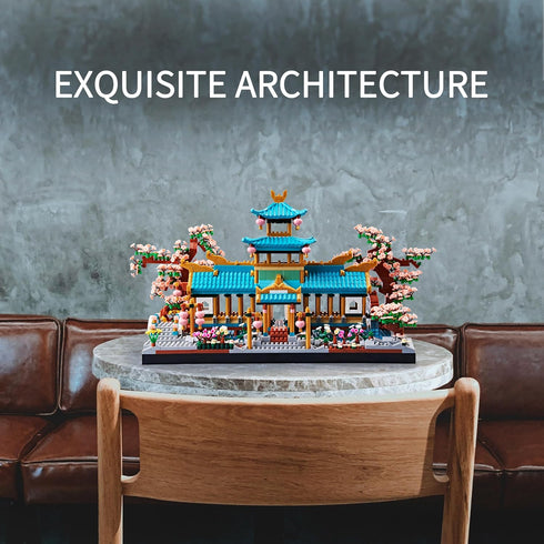 Sets Set 14+ 2350 JXRLMB Chinese Classical Suzhou Gardens Micro Building Blocks with Sakura Cherry Tree Challenging