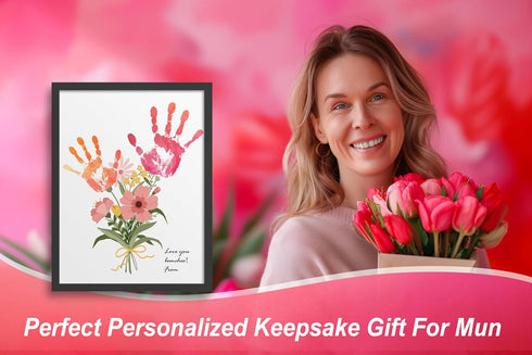 (Floral-1, TwoDays Flower Bouquet Handprint Art Craft DIY Kit, Unique Gifts for Mom from Daughter or Son for Mother's