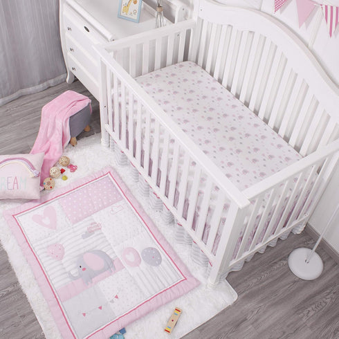Set 3 Set La Premura Baby Crib Bedding for Girls, Pink Elephant & Love Balloons Piece Standard Size Nursery Crib