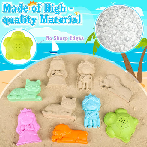 Set 3-10 Collapsible Beach Toys for Kids Toddlers, Foldable Sand Bucket and Shovels with Mesh Bag & Sand Castle