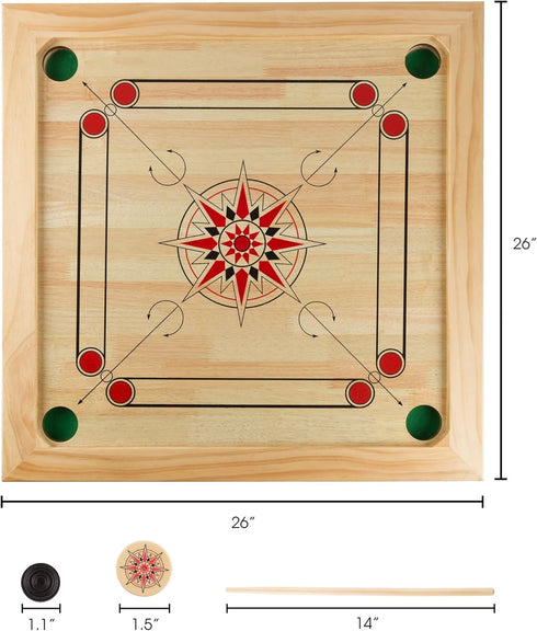 Carrom Board Game - Classic Strike and Pocket Table Game with Cue Sticks, Coins, Queen and Striker