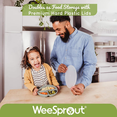 WeeSprout Suction Plates with Lids for Babies & Toddlers - 100% Silicone, Divided Design, Microwave & Dishwasher Safe