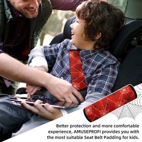Spider Seat Belt Cover for Kids - Seat Belt Pad for Boys, Car Seat Straps Shoulder Pads, Kid's Cushion - 1 Piece (RED)