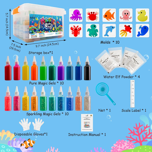Magic Water Elf Toy Kit - Aqua Fairy Water Gel Kit with 20 Magic Gels & 10 Animal Molds for Kids Arts & Crafts