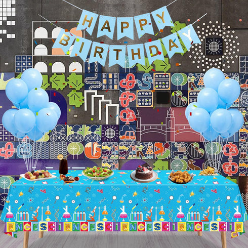 4 PCS Science Party Tablecloth Decorations, Mad Scientist Theme Birthday Party Supplies, 51 x 86in Rectangular Covers