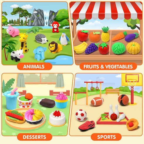 100 Pack Animal Erasers, 3D Puzzle Pencil Erasers for Kids, Bulk Treasure Box Toy for Classroom