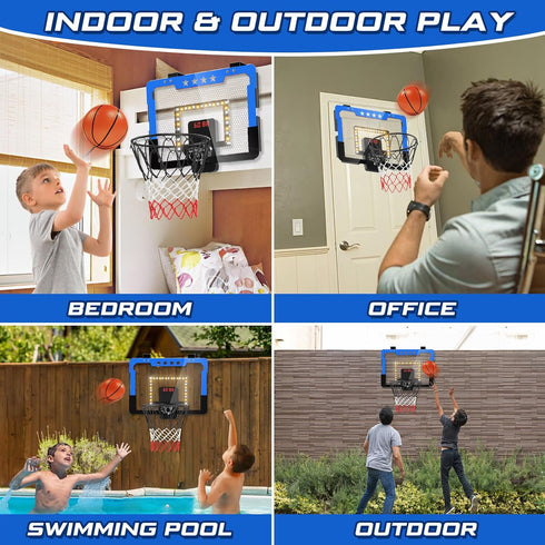 Indoor Mini Basketball Hoop for Kids with Double Electronic Scoreboard LED Light