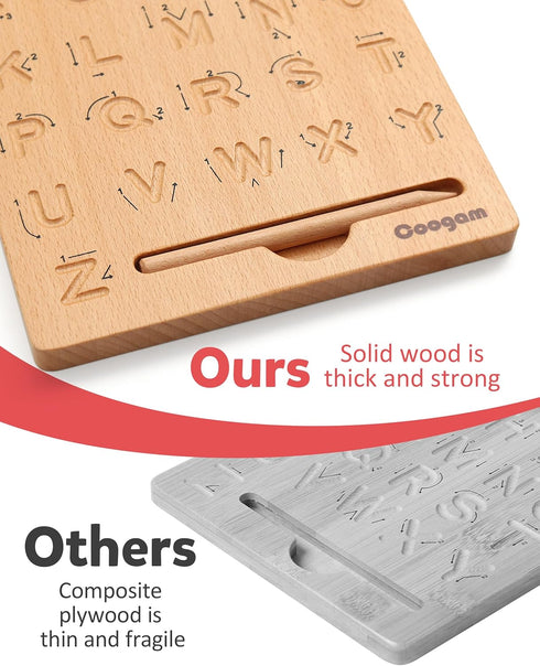 3 4 5 Coogam Wooden Letters Practicing Board, Double-Sided Alphabet Tracing Tool Learning to Write ABC Educational Toy