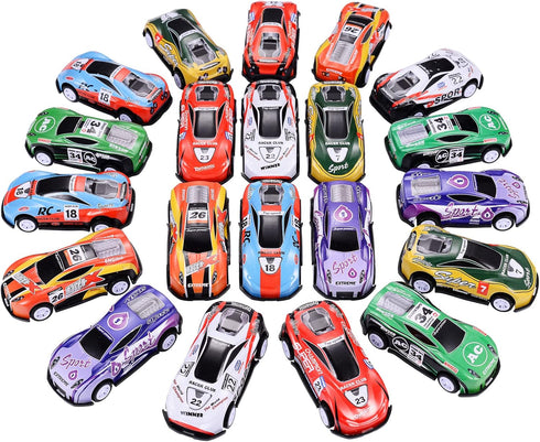 21 Pack Pull Back Toy Cars - Party Favors, Goodie Bag Stuffers, Race Vehicles for Toddlers Ages 2-5