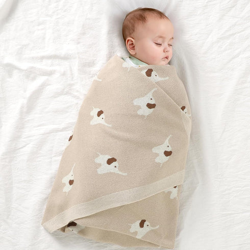 100% Cotton Baby Blanket, Soft Cozy Swaddle Receiving Blankets with Lovely Elephant for Newborn Boy Girls - Camel, 90 x