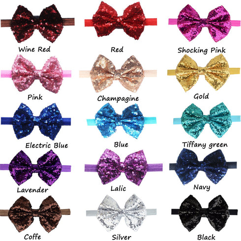 CÉLLOT 15pcs Baby Girl Headbands - Sparkly Glitter Sequins 4" Big Hair Bows for Infant Newborn and Toddlers