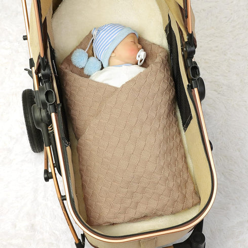 LAWKUL Baby Blankets Knit Cable Babe Blanket, Soft Airy Newborn Infant Receiving Swaddling, Beige Neutral, 40"x30"