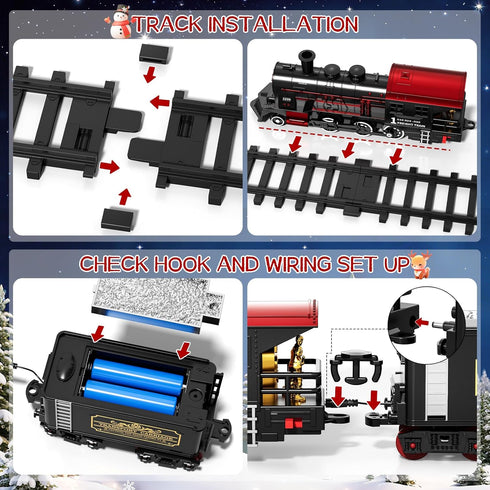 Set 2-4, Sets 3-8 Train for Toddlers Electrical Trains with Track, Smoke, Light, Sound and Scene, Christmas Train
