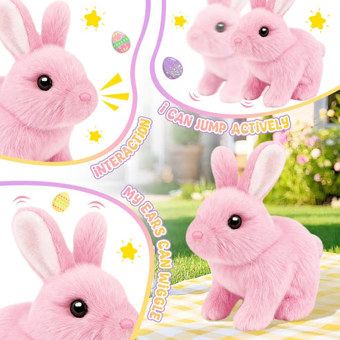 LAITYUM Set Realistic Bunny for Kids - Interactive Hopping Bunny Toy with Bunny Ears, Electric Lifelike Robot Rabbit