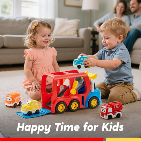 2-4, 2 3 4 5 4 Pack Vroomix JOVA Toddler Truck Toys for Age Carrier Transport Trucks for Kids Year Old Boy, Car Toys