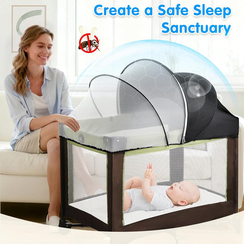 WANRU Pack 2-Way N Play Tent Cover - Half-Blackout Mosquito Net for Crib & Playpen, Baby Bassinet Cover for Cats
