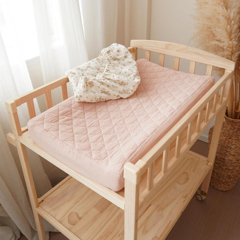 2 Pack, Konssy Waterproof Muslin Changing Pad Cover Quilted Cotton Fitted Diaper Chang Table Cover, Soft Changing Pad