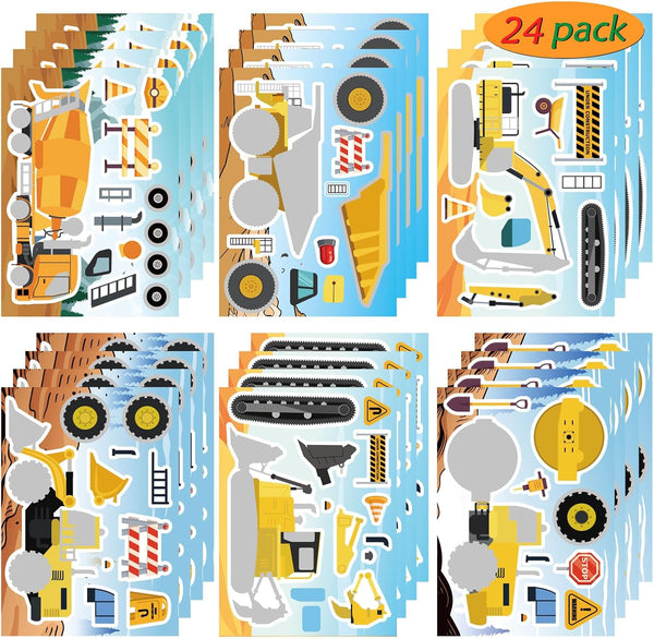 OTAITY 24 Sheets Make Your Own Construction Vehicle Stickers for Kids Boys, Make-a-Face