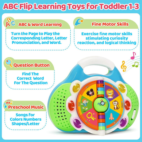 1 2 3 BainGesk Learning Toys for Year Old Boys Girls, Musical Alphabet Flip Toys with Sound and Light, Educational Toys