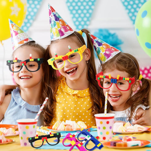 12 Pcs Building Bricks Glasses Building Blocks Games for Kids Birthday Party Favors Supplies, Carnival Party