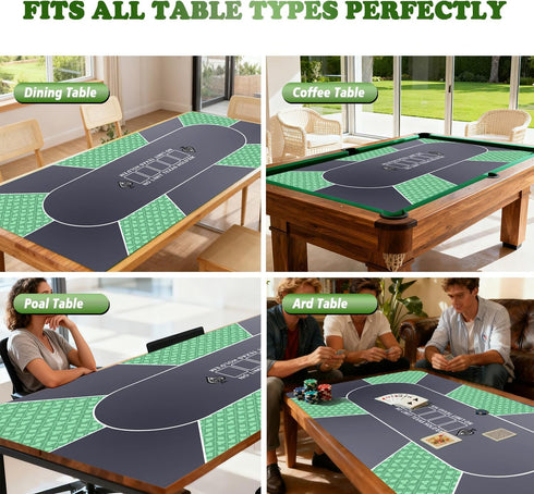 70 35 Inch 8 Waterproof x Poker Mat, Player Portable Texas Hold'em Poker Table Top with Carrying Bag, Anti-Slip Rubber