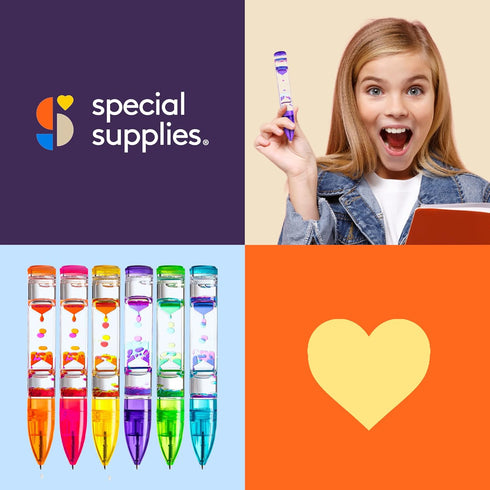 Special Supplies Liquid Motion Bubbler Pens, 6-Pack Colorful Hourglass Timer for Sensory Play