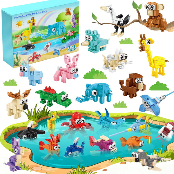 DMIGHT 24 Packs Animal Party Favors for Kids, Mini Animal Building Block