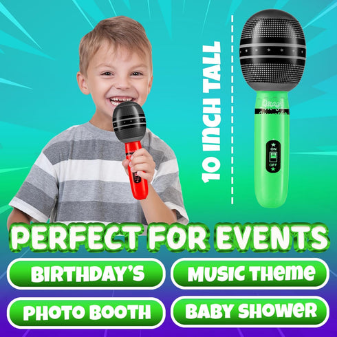 (Pack 12) 10-inch Inflatable Microphones for Parties - of Neon Colors Blow Up Microphone for Kids & Adults, Party