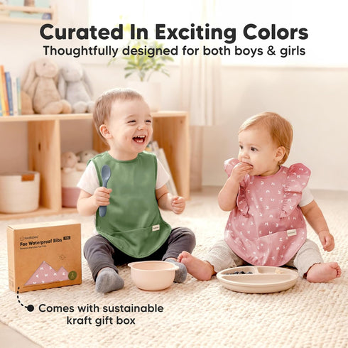 2-Pack 6-12 1-3, KeaBabies Waterproof Bibs for Baby Girl,Boy Lightweight, Large Baby Bibs for Eating, Wearable Food