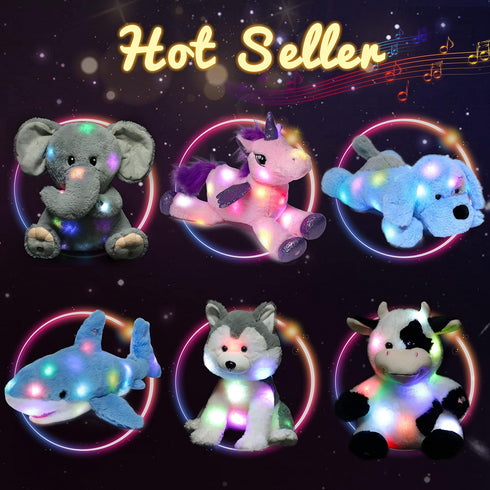 11'' Hopearl LED Musical Stuffed Polar Bear Lighting Up Singing Plush Toy Adjustable Volume Lullaby Animated Soothe