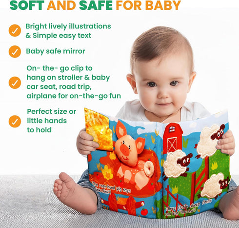 0-6 6-12 12-18 1 Tinsel Trends Baby Books Farm Animal Soft Cloth Busy Book Gifts for Babies Early Learning See Touch